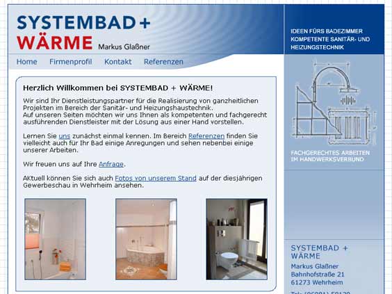 Internet-Projekte: Screenshot der Systembad+Wärme Hauptseite
